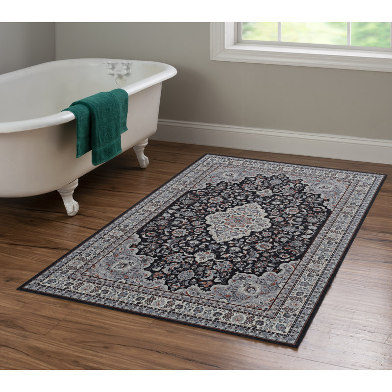 Emanuel Traditional Machine Woven Flatweave Black and Charcoal Area Rug with Non Skid Backing , Rectangle 3'3" X 5'5"
