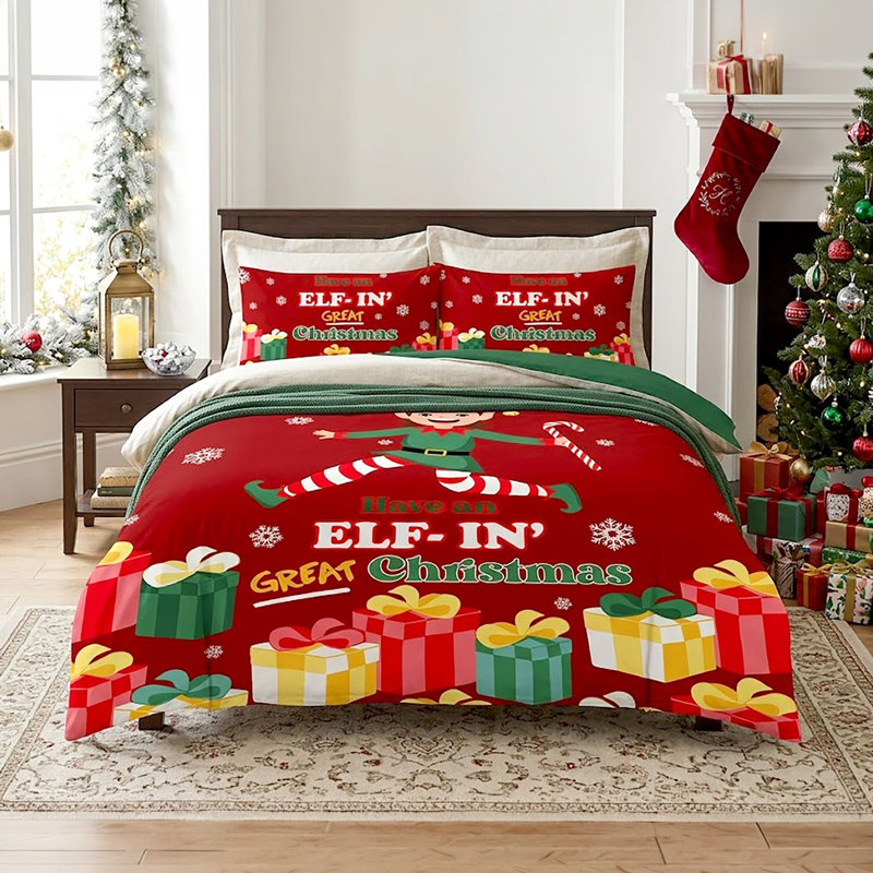 MICROFIBER XMAS DUVET SET ELF-IN GREAT SINGLE, King