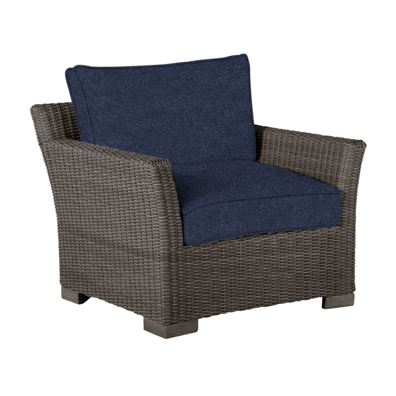 Club Patio Chair with Cushions, Welt, Black Walnut, Intermix Indigo