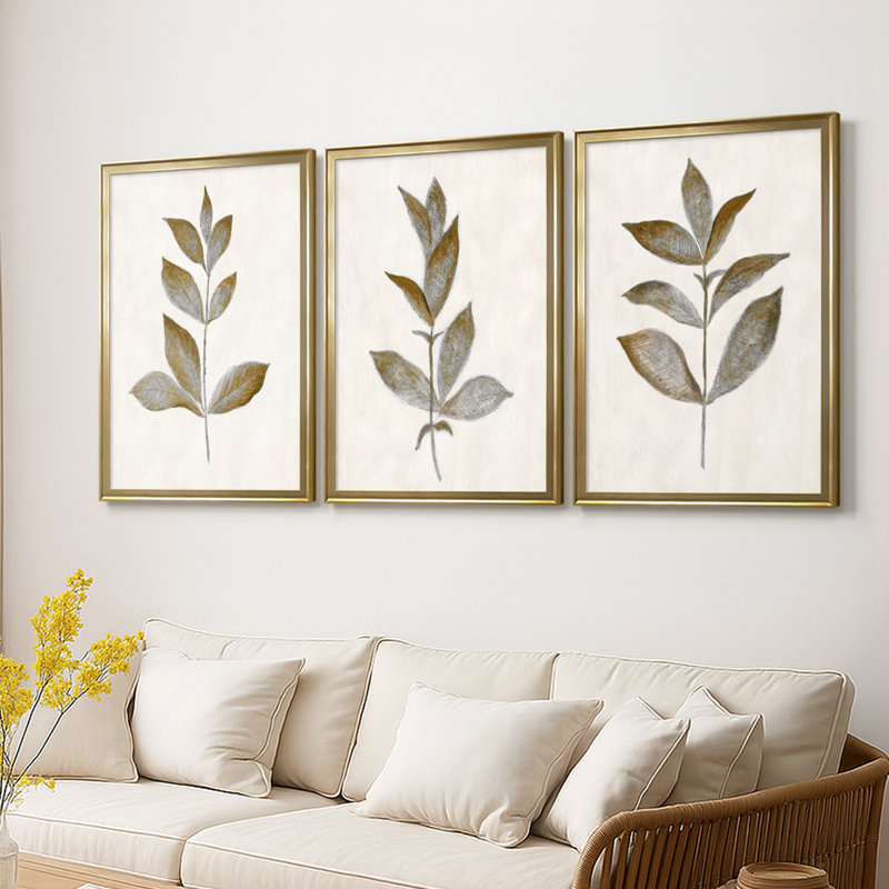 Bronze Bronze I - Toile tendue avec châssis sur mesure - 3 pièces, H 19 po x l 27 po, Doré