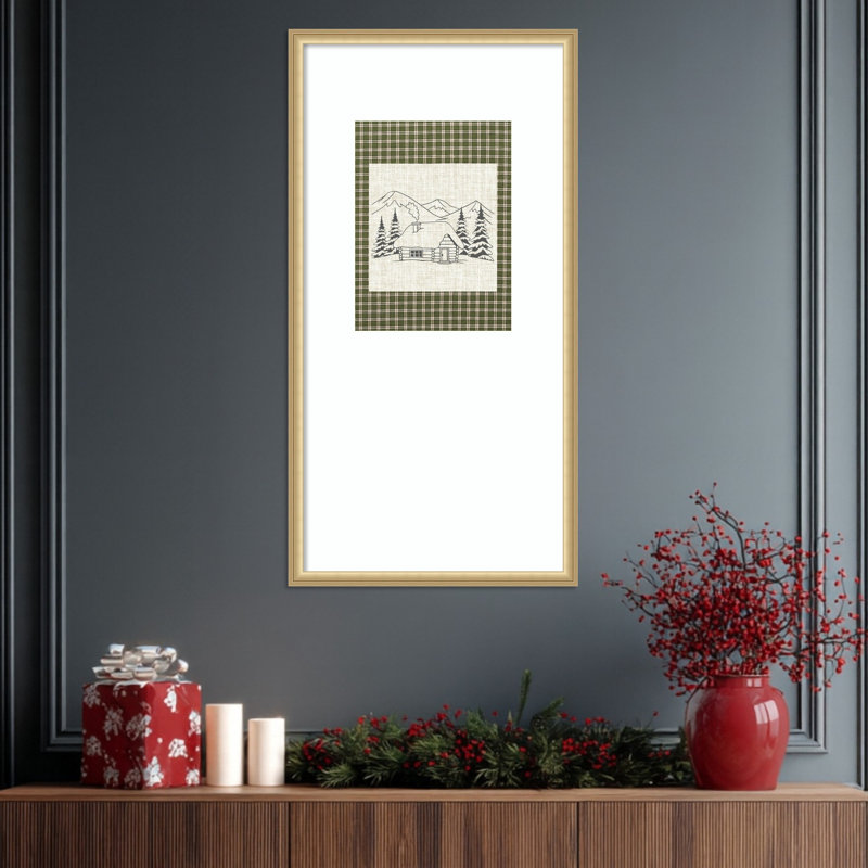 Reproduction d'une œuvre d'art encadrée en bois représentant une cabane rustique à la montagne, par Jolly and Dash