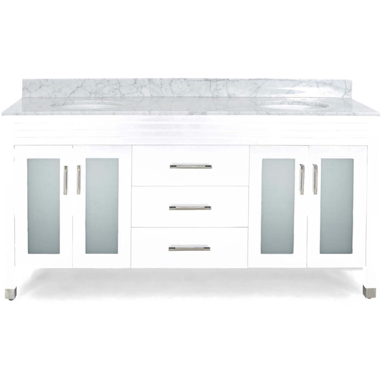 Meuble-lavabo double 73 po avec plateau en marbre Sheandra