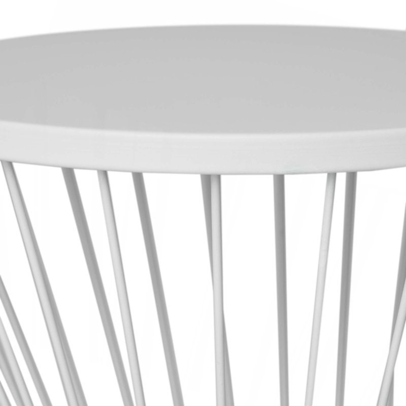 Powder-Coated Iron Side Table with Hourglass Shape & Open Cage Design, White