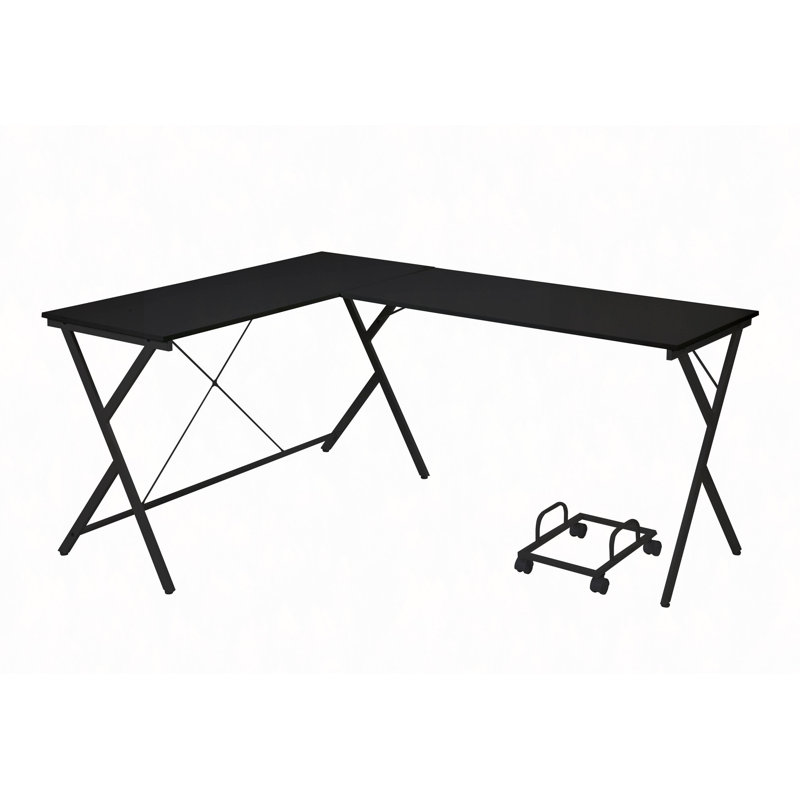 L-Shaped Corner Desk 45" & 57" | X-Frame & 15Mm Thick Top | 70Lbs Capacity | Space-Saving Workstation, Black