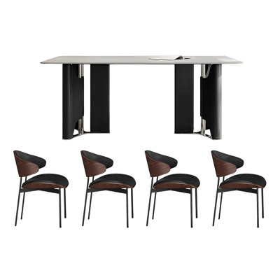 Modern rectangular rock plate table and chair set
