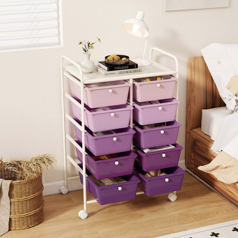 Organisateur de cuisine à 10 tiroirs avec chariot de rangement, Mauve