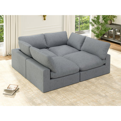Kemmer 110.8'' Upholstered Sofa, Cloud Sofa, Oversized Modular Sectional Sofa Down Filled Comfort 6-Seater Modular Sleeper Sofa with Removable Cover for Living Room Office Apartment