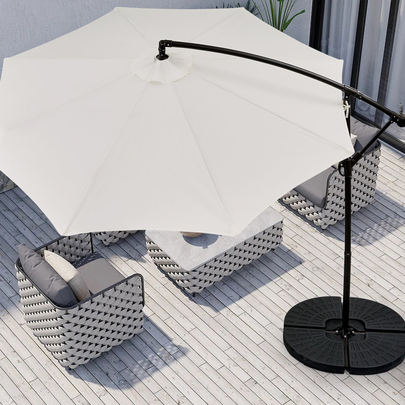 Parasol en porte-à-faux Wetumka avec base incluse, parasol d'extérieur avec base lestée pour patio, Blanc