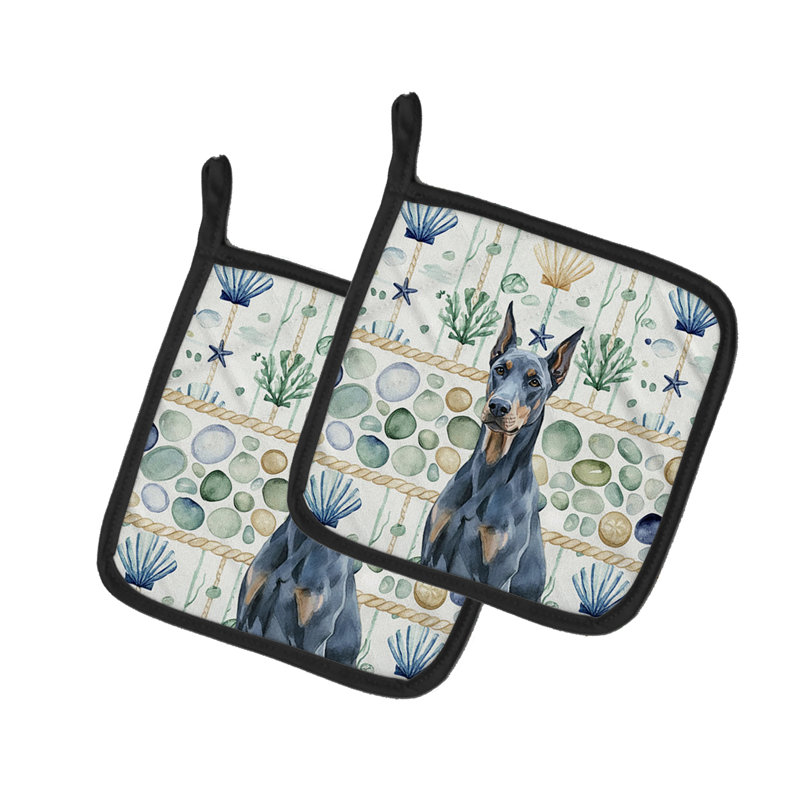 Paire de poignées en verre bleu Doberman Pinscher