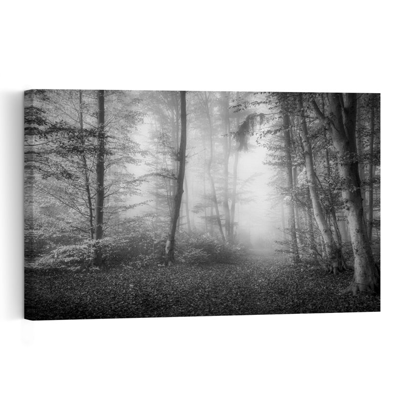 Chemin forestier brumeux, forêt d'automne sereine et paisible, impression d'art mural, 40" H x 60" W