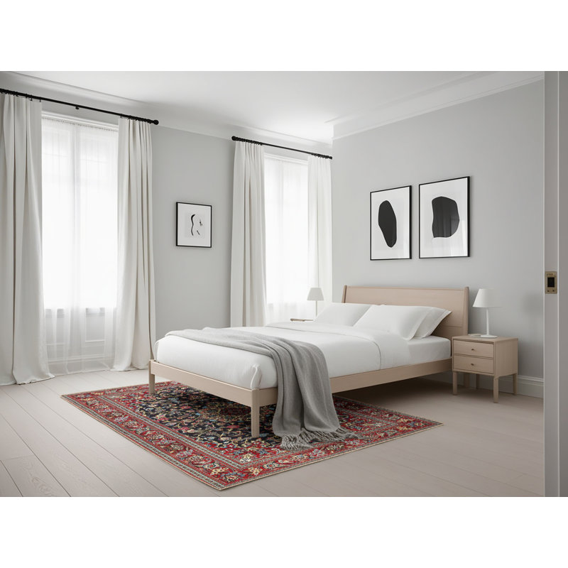 Tapis traditionnel rouge / noir Bowning, Rectangle 5 pi x 7 pi