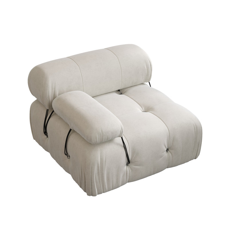 Cylar 3-Piece Upholstered Modern Velvet Modular Sofa With Ottoman, Beige