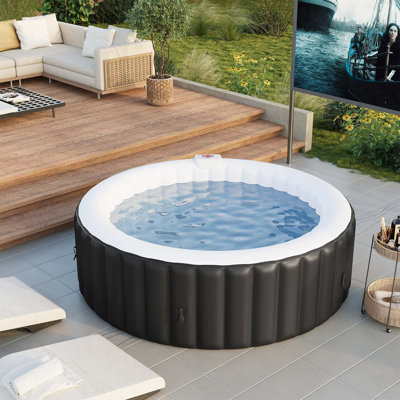 Blue Elephant 220V 4 Person 130 - Jet Polyvinyl Chloride (PVC) Round Inflatable Hot Tub in Black