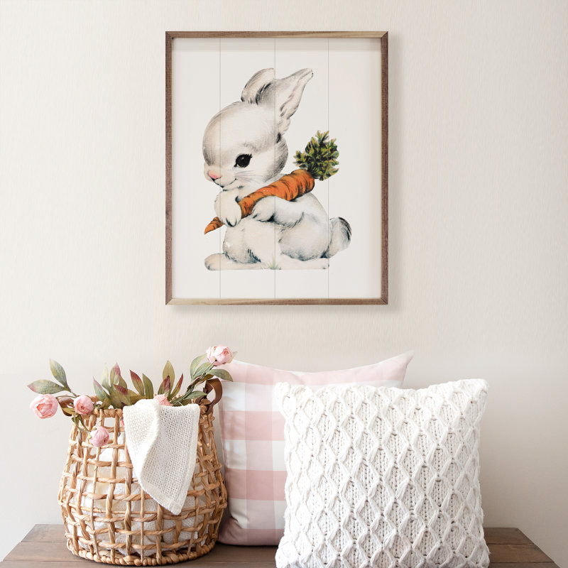 Lapin rétro avec carotte, H 20 po x l 16 po x P 1 po