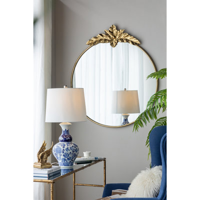 Miroir mural rond en métal doré complétant le décor de la chambre à coucher 36 "X 41"