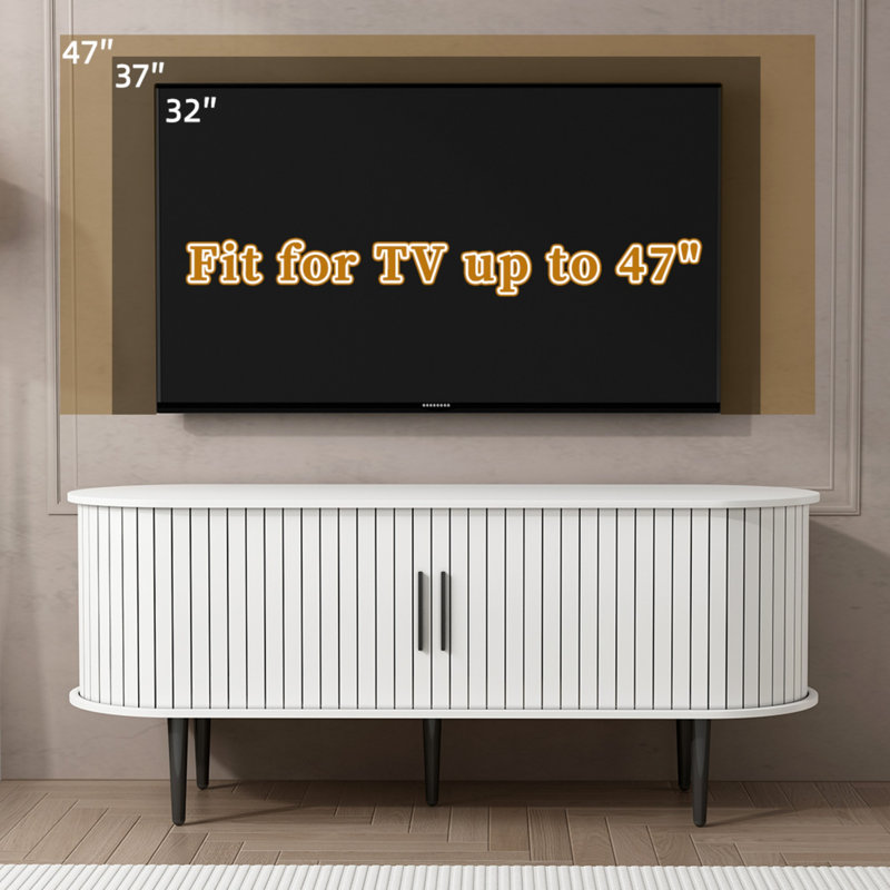 Meuble télé 47 po avec console cannelée et portes cannelées, Blanc