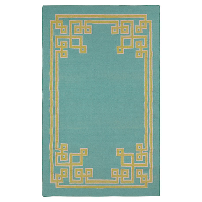 Tapis bleu ciel en laine tissé à plat à la main Ermont