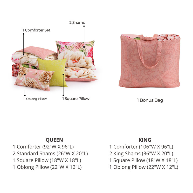 Queen Pink Cotton Reversible Floral Comforter Set