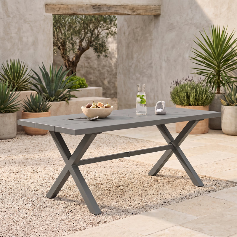  Table de salle à manger d'extérieur en aluminium avec trou pour parasol