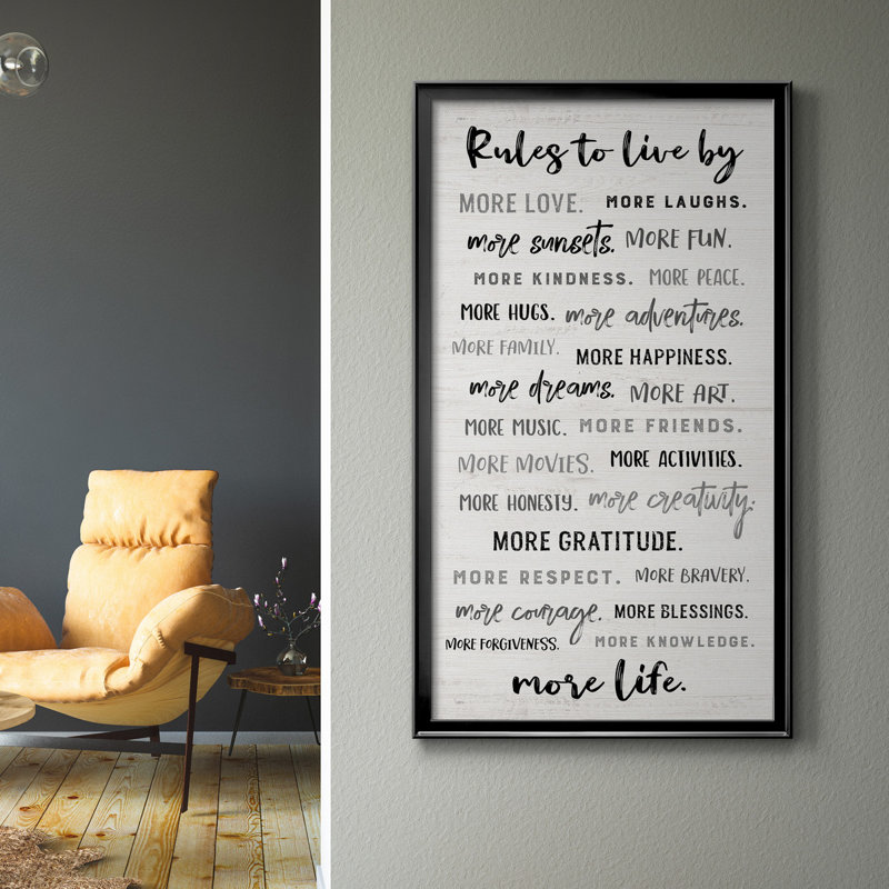 " Rules To Live By ", Black Framed, 14.5" H x 26.5" W x 1.5" D