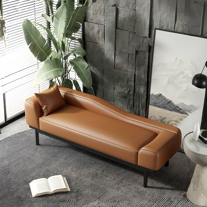 Leather Match Upholstered Bench, Orange, 21.65" H x 70.86" W x 21.65" D