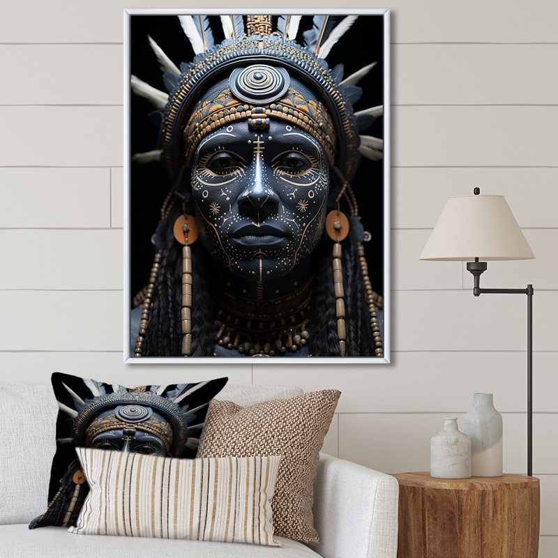 Native Art Tribal Markings - Native American Art Printed Canvas Wall Art, White Floater Framed, 20" H x 12" W x 1" D