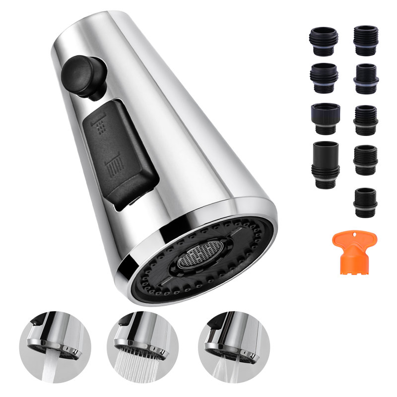 Robinet de cuisine à 3 fonctions avec douchette extractible et ensemble de 9 adaptateurs, Chrome poli