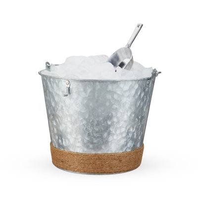 Jute-Wrapped Galvanized Ice Bucket