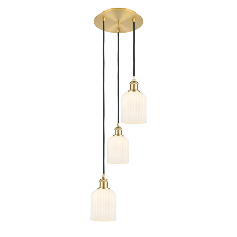 Luminaire suspendu en grappe à 3 lumières Fiennes, Or satiné, Blanc brillant