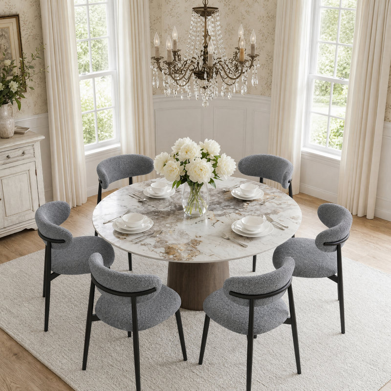 Ensemble de table de salle à manger à piédestal Amberly, 29"H x 59"L x 59"W, 7 Pieces: Table, 6 Chairs, Pandora