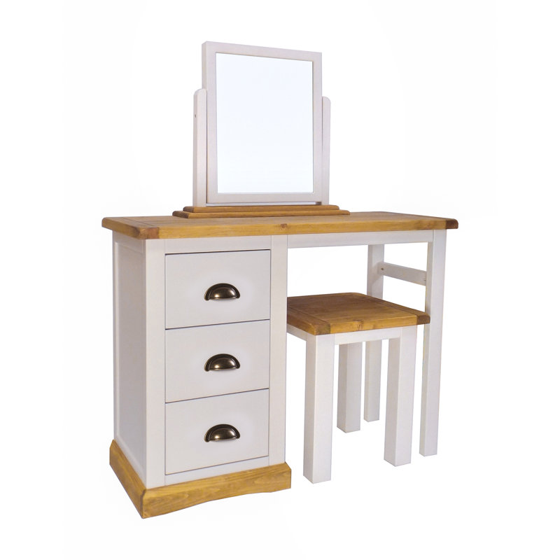 Beacsfield Dressing Table with Mirror, Grey/Brown/Antique Brass 