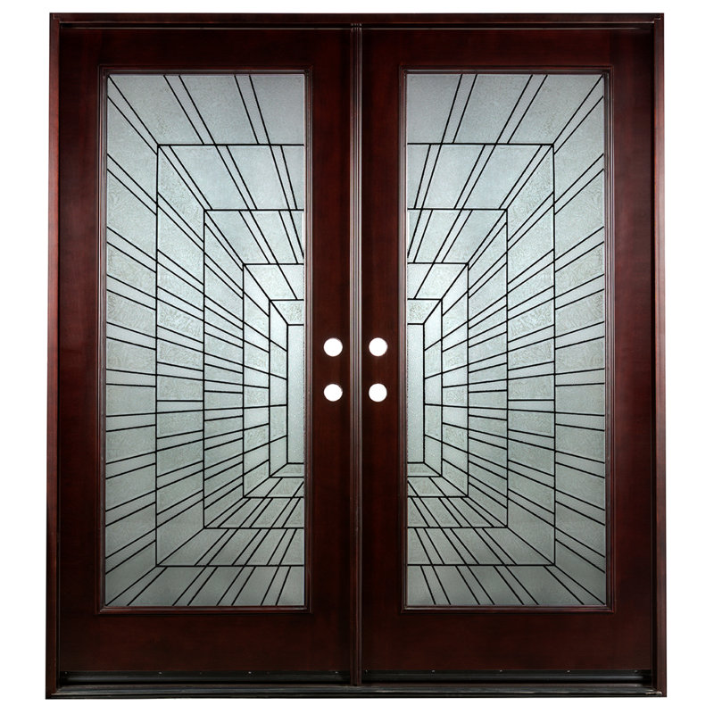 Porte d'entrée extérieure pré-montée en acajou prête à installer pour l'extérieur, H 80 po x l 72 po x P 1,75 po, Droite