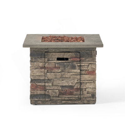 32'' STONE SQUARE MGO FIRE PIT W/ GREY TOP- 40,000 BTU