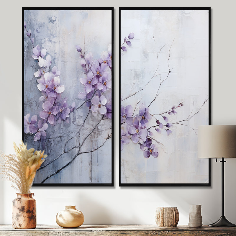 «Violet Minimalisme Violets - Floral Violets», art mural sur toile, 32" H x 32" W, Impression encadrée flottante, Noir