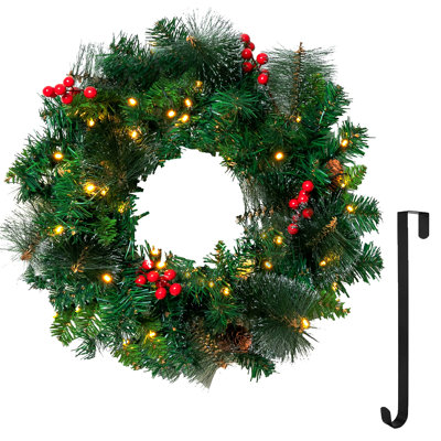 20” Artificial Christmas Wreath Prelit with 15” Hanger