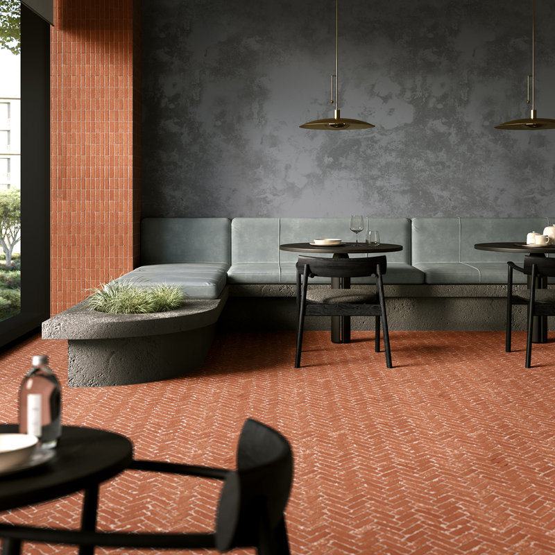 Brixon 12.72 In. X 13.53 In. Herringbone Matte Porcelain Mosaic Floor And Wall Tile (10.71 Sq. Ft. / Case), Canyon Red