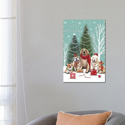 Chiens de Noël - reproduction d'art murale - toile tendue