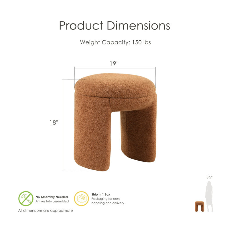 Monrock 18"W Upholstered U-Shaped Accent Ottoman, Orange