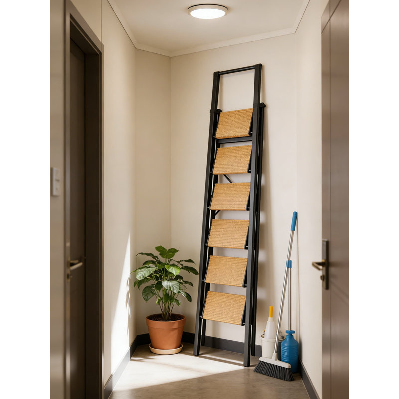 Échelle à 6 marches avec mains courantes, escabeau pliant d'une capacité de 300 lb, pédales antidérapantes, conception compacte peu encombrante pour la maison, la cuisine et le bureau