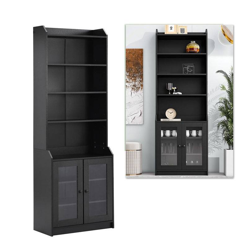 Armoire bibliothèque élégante 78,3 po , Noir, noir, noir, noir