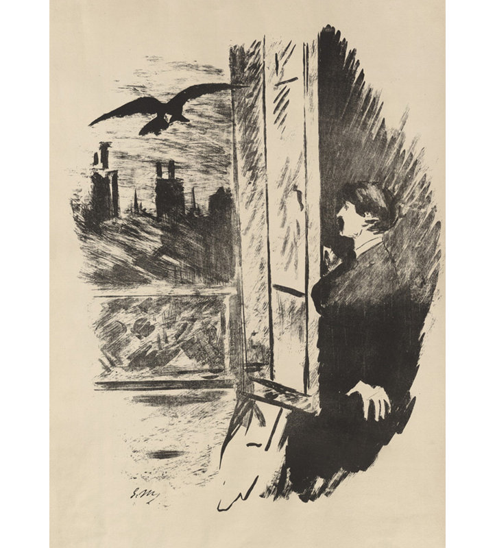 Illustration pour «The Raven», par Edgar Allen Poe, 1875, H 24 po x l 17 po
