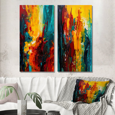 " Yellow And Turquoise Journey Of Abstraction " 2 - Pieces
