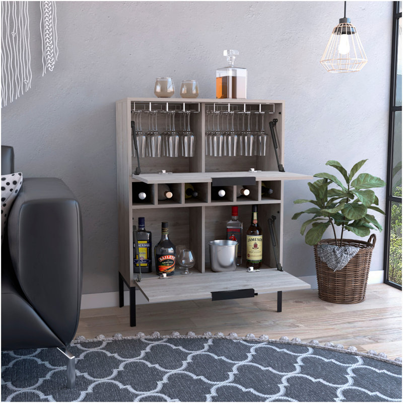 Bar Lyrata, six porte-bouteilles encastrés, porte double - gris clair