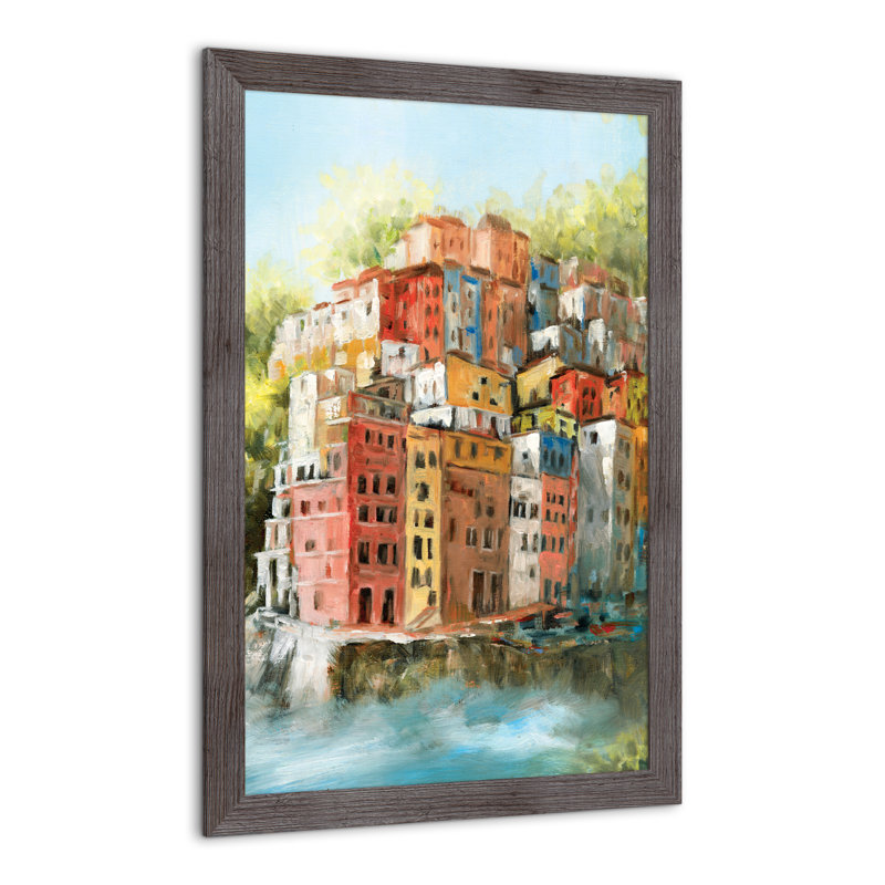 Méditerranée - peinture sur toile, Cadre photo gris en acrylique, H 24 po x l 36 po x P 0,75 po
