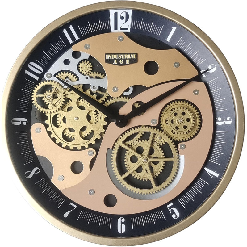 Industrial Steampunk Wall Clock With Moving Gears - Vintage Metal Battery Operated Quartz Clock For Living Room, Kitchen, Office Decor