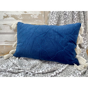 Toss Pillow Cotton Velvet With Tassels Stroke Of Blue 16"X25"
