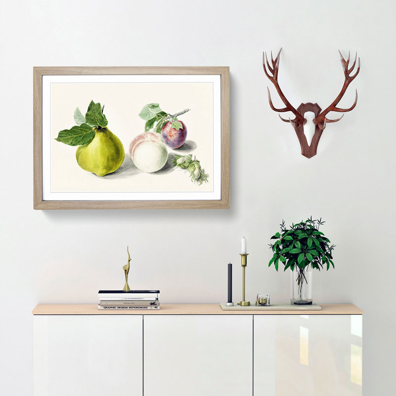 Pear & Plum by E.G. Van De Kasteele - Picture Frame Painting Print, Oak Framed, 62cm H x 87cm W x 2cm D