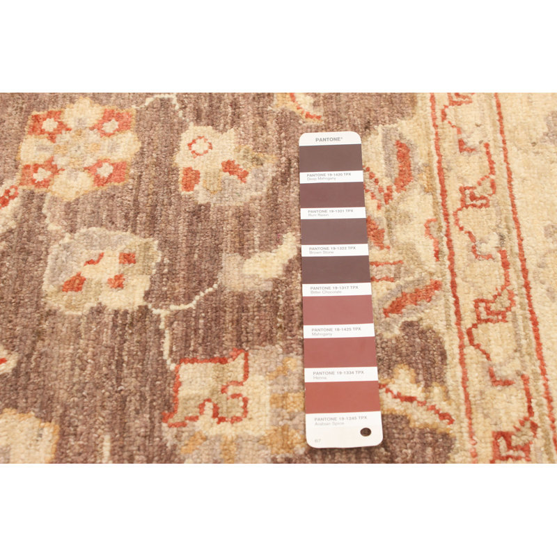 Tapis décoratif en laine de conception unique 5 pi 7 po x 8 pi 4 po noué à la main New Age en brun/beige