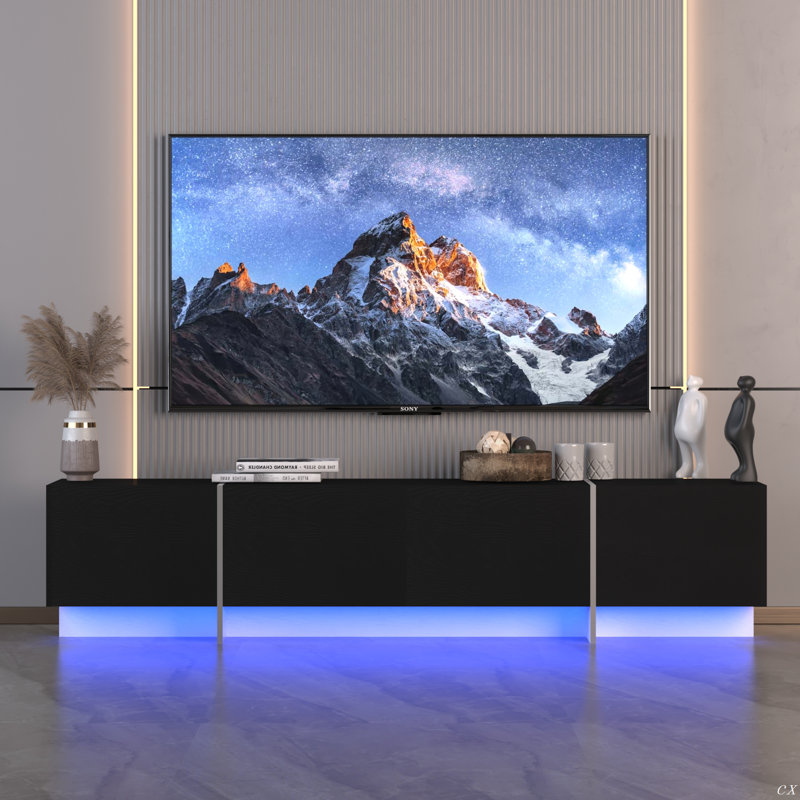 TV Console With Storage Cabinets, Remote Control, APP Control LED TV Stand, Full RGB Colour Selection, 31 Modes Changing Lights Modern Entertainment Centre
