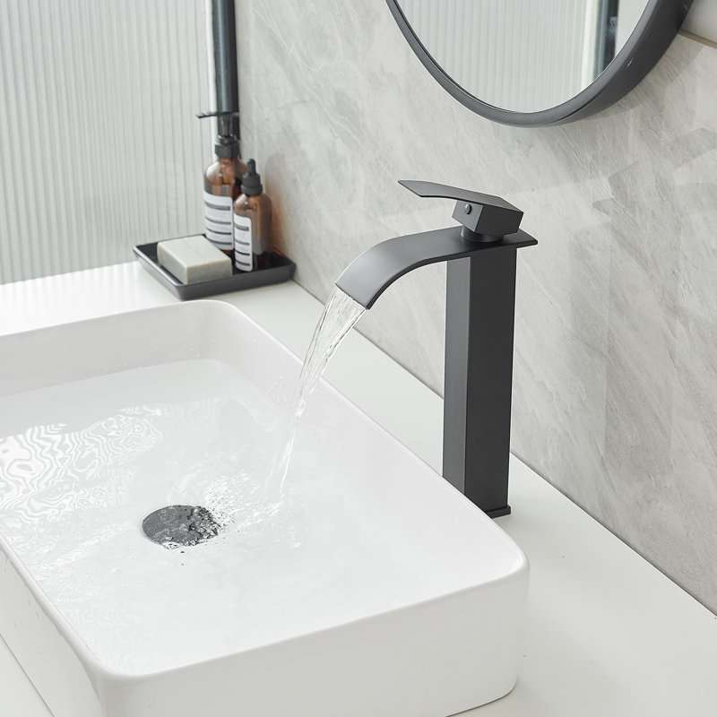 Modern Single Hole Faucet for Vessel Sink - Brushed Gold Waterfall Bathroom Tap, Matte Black